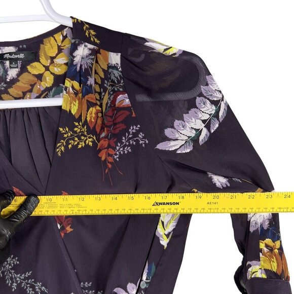 Madewell Womens S Wrap Style Blouse Burgundy Gold 3/4 Sleeve Bloomcore 70s Top - Picture 10 of 16